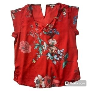 Lily white red floral blouse